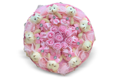 Букет из 9 плюшевых мишек (Розовый)