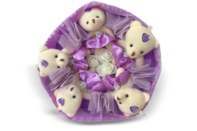 Букет из 5 плюшевых мишек (Фиолетовый)