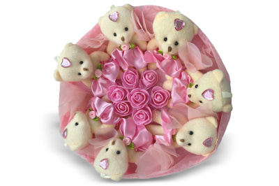 Букет из 7 плюшевых мишек (розовый)