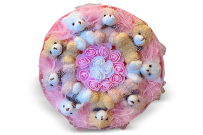 Букет из 9 кучерявых плюшевых мишек (Розовый)