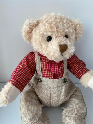 Плюшевый мишка Фермер 40 см (Фермер мальчик в красной рубашке клетка)