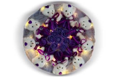 Букет из 9 плюшевых мишек с подсветкой (Фиолетовый)