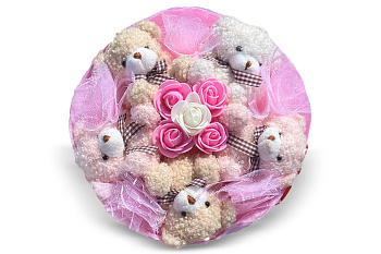 Букет из 5 кучерявых плюшевых мишек